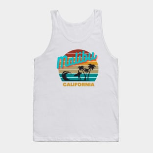 Malibu  California Retro Vintage Sunset Graphic Design Tank Top